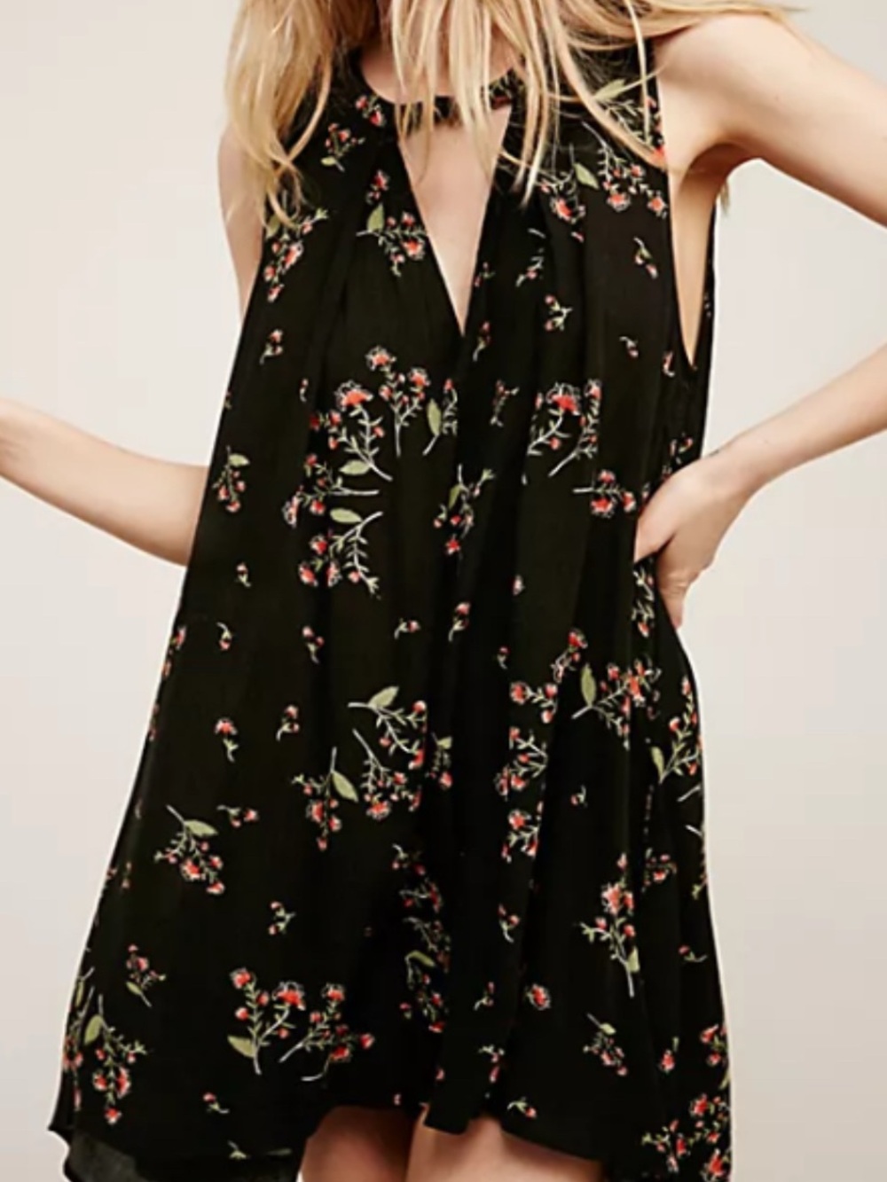 Free People Black Floral Keyhole Tree Swing Dress